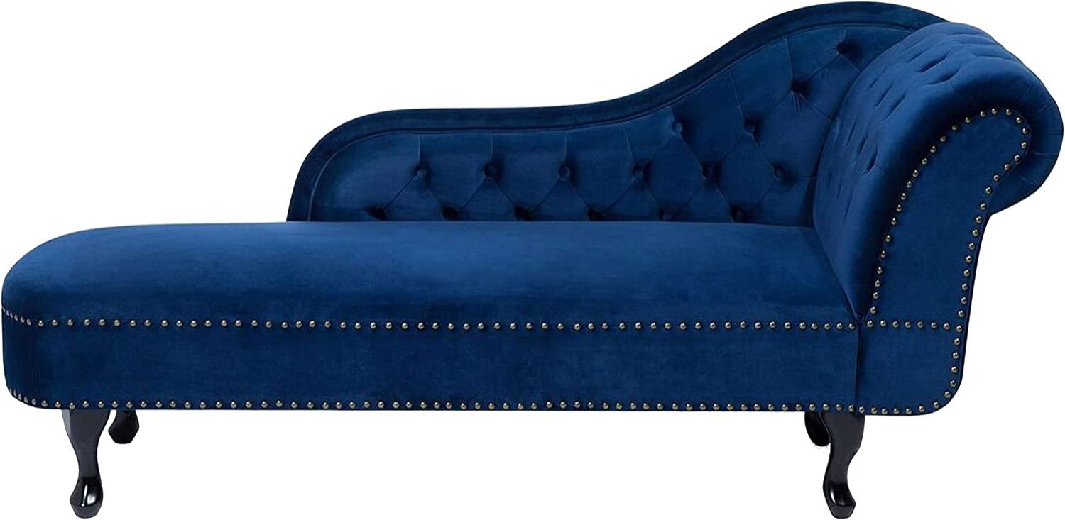 Chaiselongue Samtstoff blau rechtsseitig NIMES Bild 1