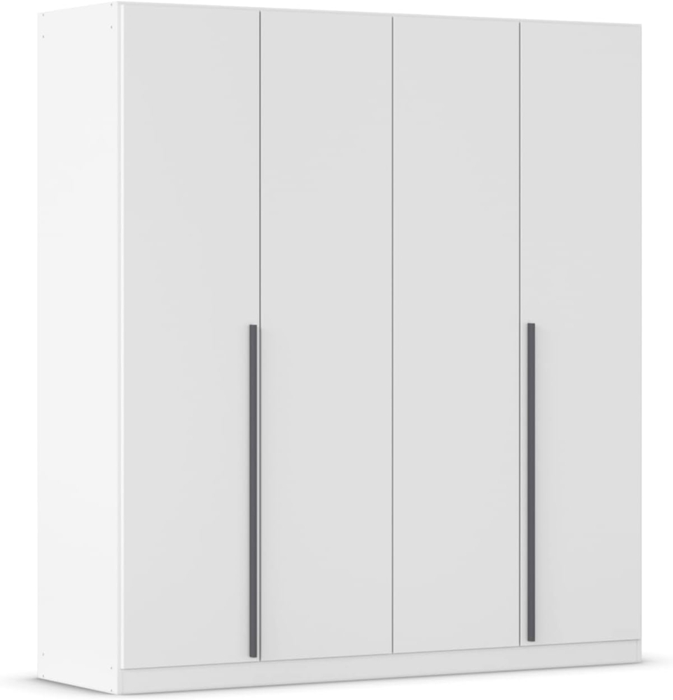 rauch Kleiderschrank Alba, Drehtürenschrank, Garderobenschrank, 4-türig, mit 3 Kleiderstangen, 4 Einlegeböden und Schubladeneinsatz, Farbe Weiß, Griffstange Grau metallic, Schwarz, 181x197x54cm Bild 1