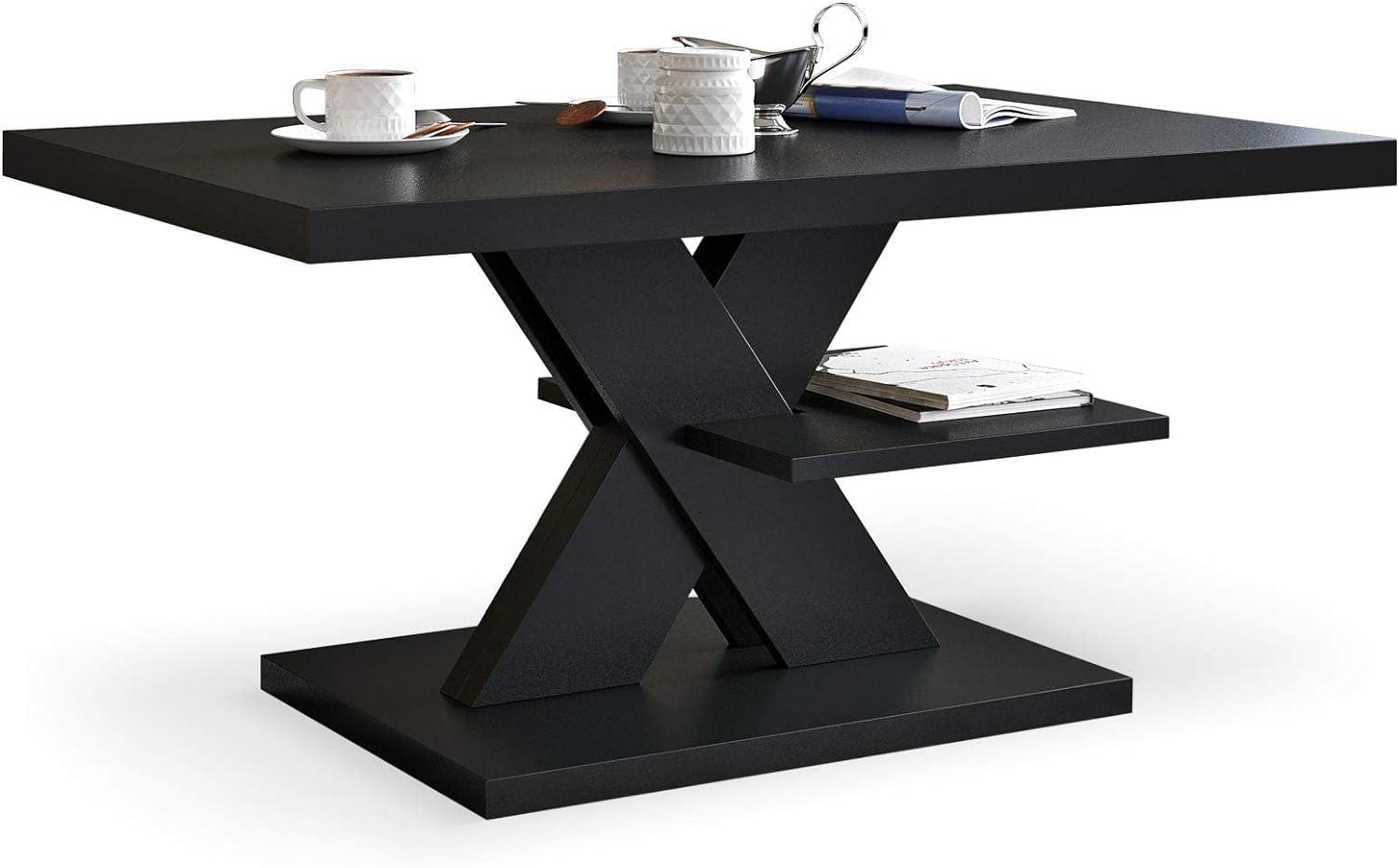 Viosimc Couchtisch Schwarz, Wohnzimmertisch Schwarzes Modern Dekor, Wohnzimmer Sofatisch Kaffeetisch, Modern Matt Sofa Tisch mit Großer Ablage, Coffee Table for Living Room Bild 1