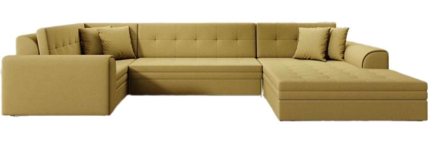 Designer Sofa Velio mit Schlaffunktion Stoff Senf Rechts Bild 1