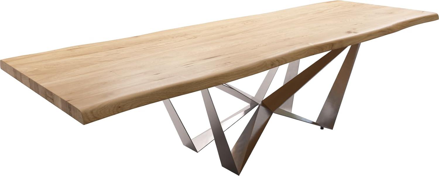 Esstisch Edge 300x100 Eiche Natur Spider Flachstahl Edelstahl Live-Edge Bild 1