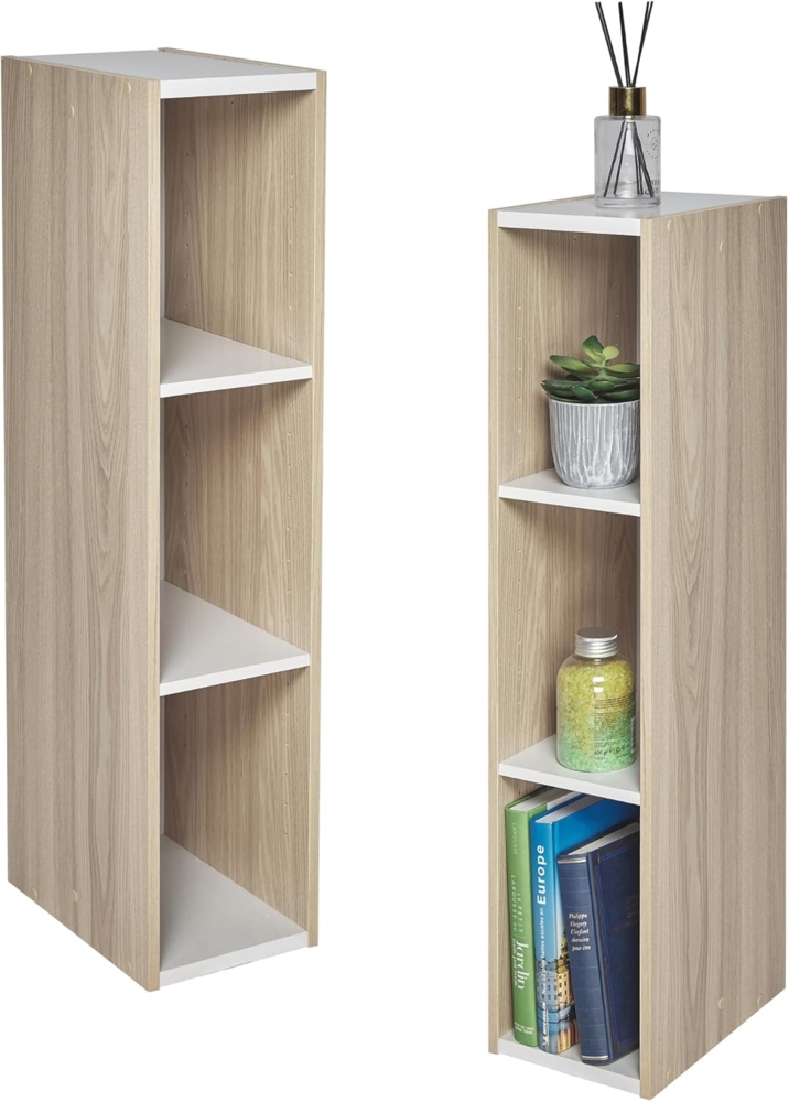 Marke Amazon– Movian, Aufbewahrungseinheit/Bücherregal/Akzentschrank aus Holz mit 3 Böden,Modular, Wohnzimmer, Schlafzimmer, Büro – Space Saving Shelf UB-9020 – Helle Eiche & Weiß Bild 1