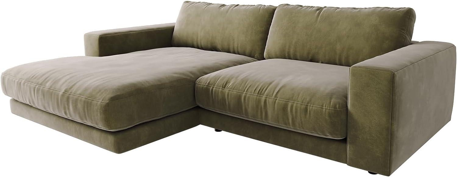 Ecksofa Cubico 250x190 cm Samt Olive Recamiere links Bild 1