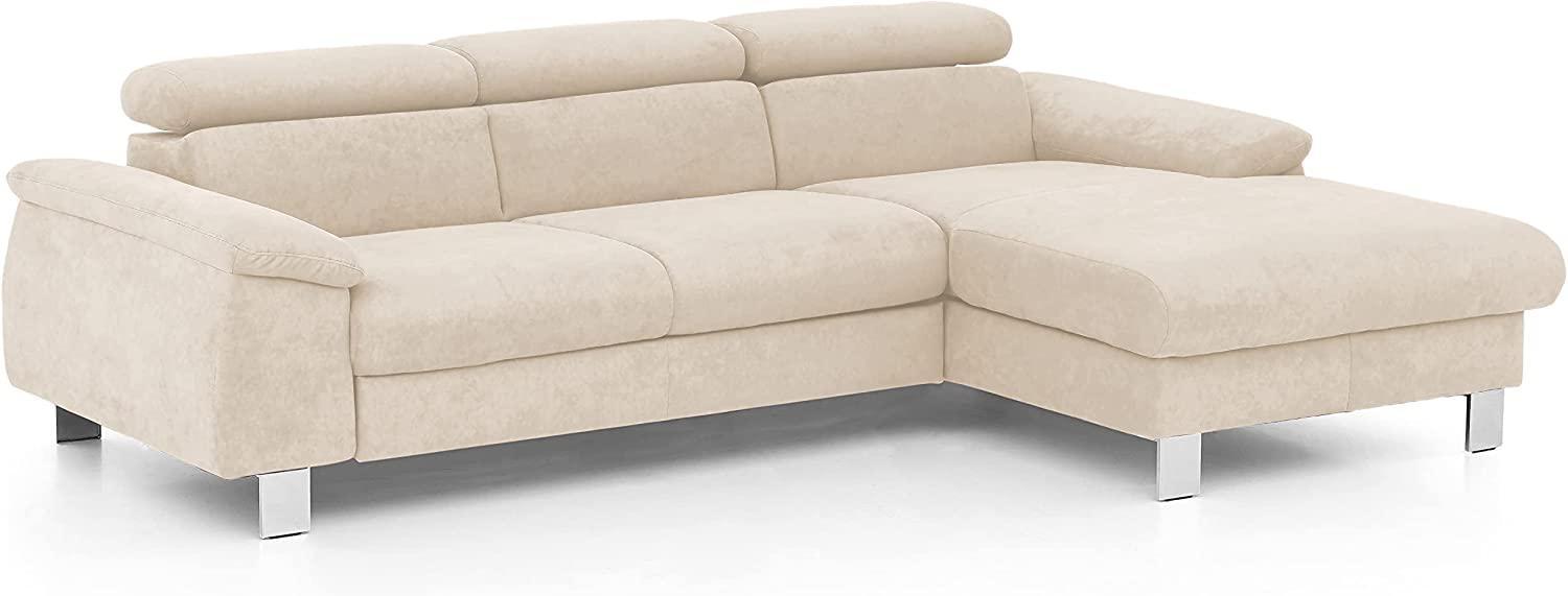 Mivano Ecksofa Micky mit Recamiere / Eckcouch mit Bettfunktion, Bettkasten und Kopfteilverstellung / 244 x 72 x 166 / Mikrofaser, Beige Bild 1