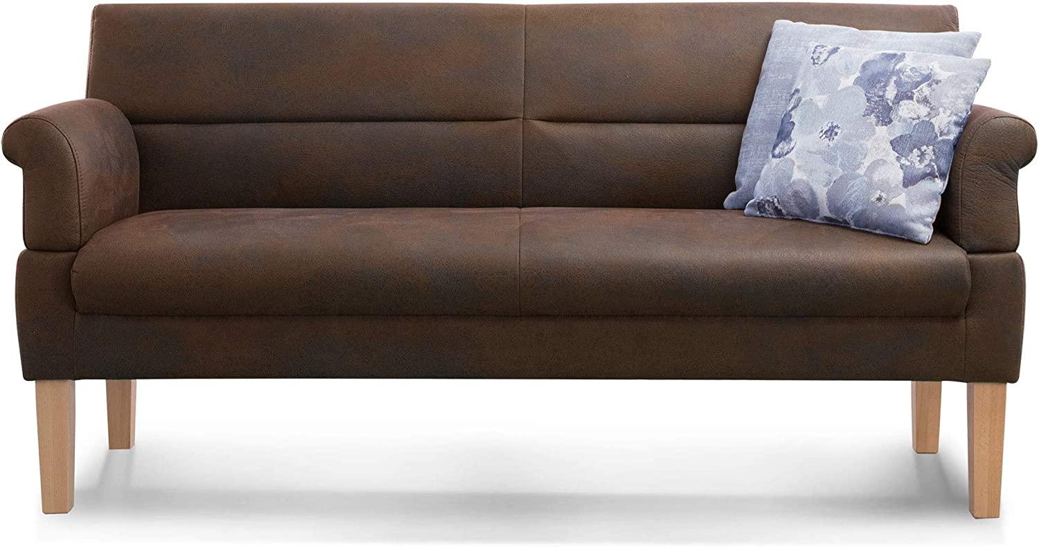 Cavadore 3-Sitzer Sofa Kira mit Federkern / Sitzbank für Küche, Esszimmer / Inkl. Armteilfunktion / 189 x 94 x 81 / Antiklederoptik braun Bild 1