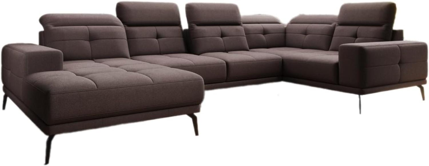 Designer Sofa Nerio mit verstellbarer Kopf- und Rückenlehne Stoff Dunkelbraun Links Bild 1