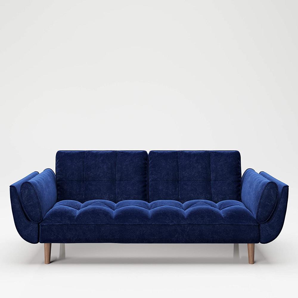 PLAYBOY - Sofa "SCARLETT" gepolsterte Couch mit Bettfunktion, Samtstoff in Blau, Retro-Design Bild 1