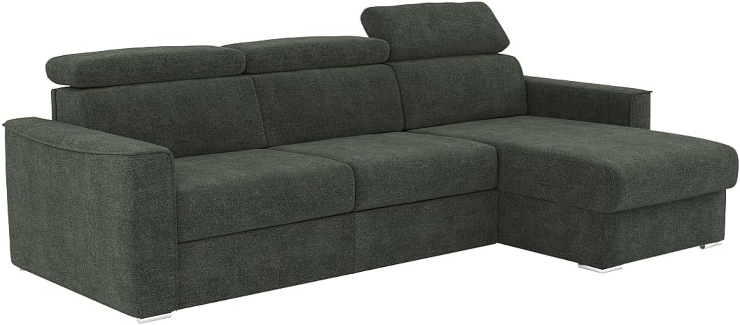 Vente-unique - Ecksofa mit Matratze - Ecke wechselbar - Chenillestoff - Grün - Liegefläche mit Lattenrost mit breiten Latten 160 cm - Matratze 22 cm - Memory Schaum - VIZIR Bild 1