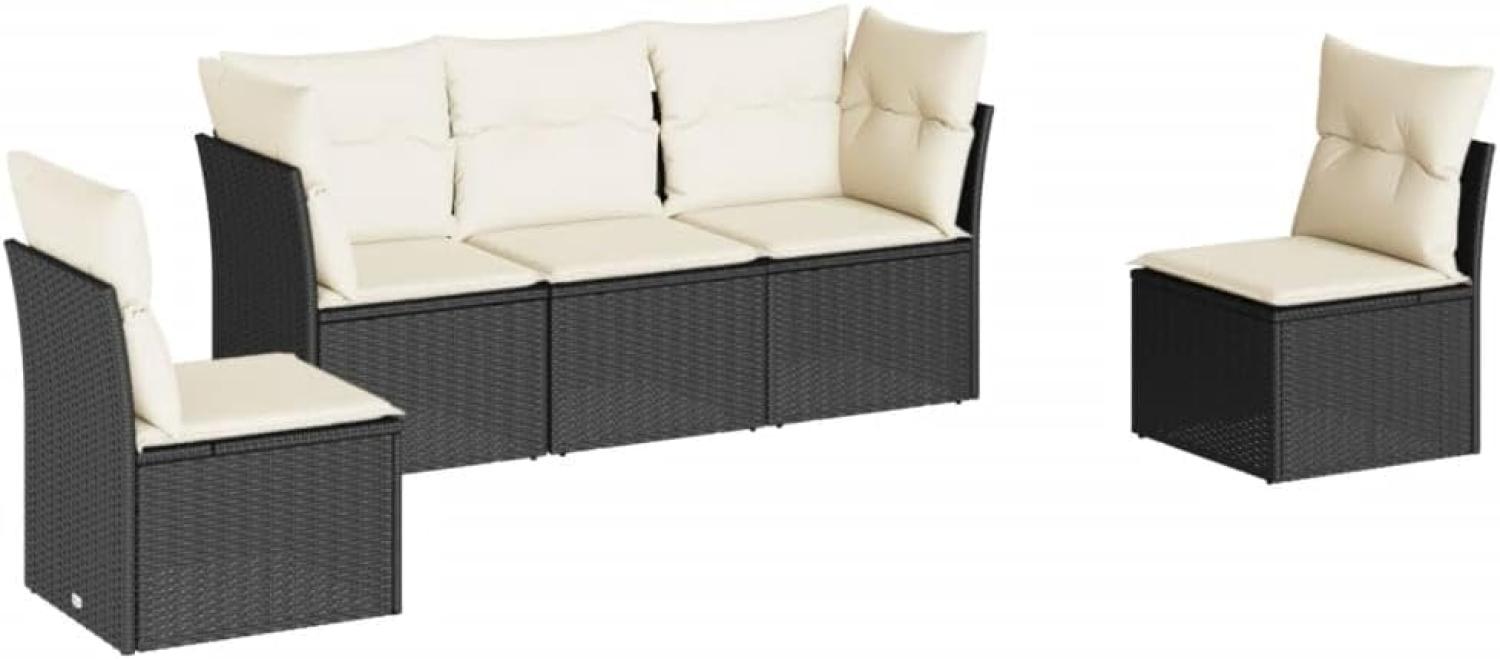 vidaXL 5-tlg. Garten-Sofagarnitur mit Kissen Schwarz Poly Rattan 3249185 Bild 1