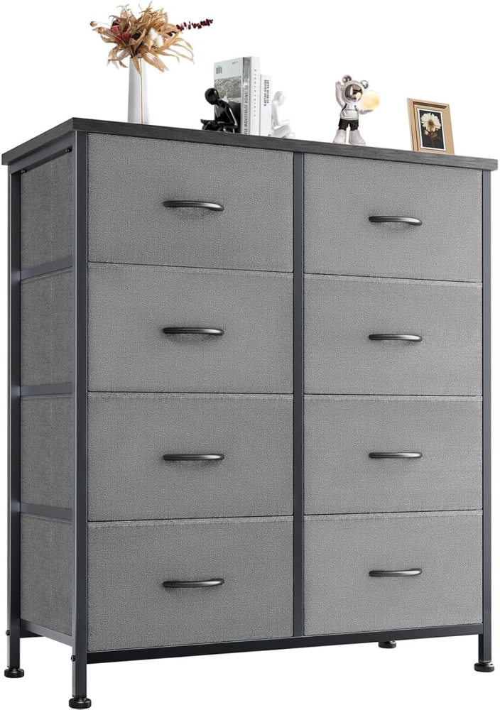 DUMOS Kommode für Schlafzimmer mit 8 Stoffschubladen, hohe Kommode Organizer für Kleidung, Schrank Kinderzimmer, Aufbewahrungsturm mit Schrank, Metallrahmen, Holzplatte, leichte Kinderzimmermöbel Bild 1