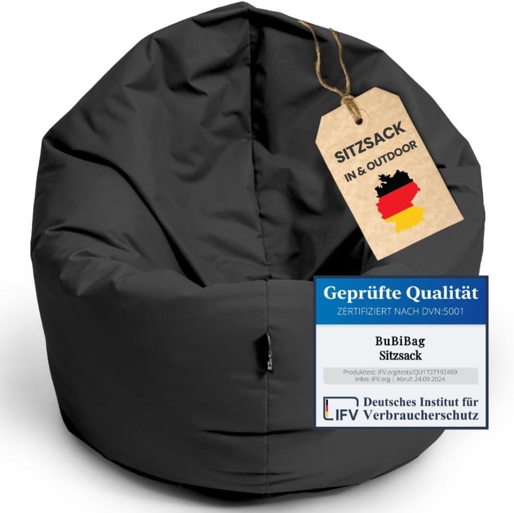 BubiBag Sitzsack für Erwachsene -Indoor Outdoor XL Sitzsäcke, Sitzkissen oder als Gaming Sitzsack, geliefert mit Füllung (125 cm Durchmesser, schwarz) Bild 1