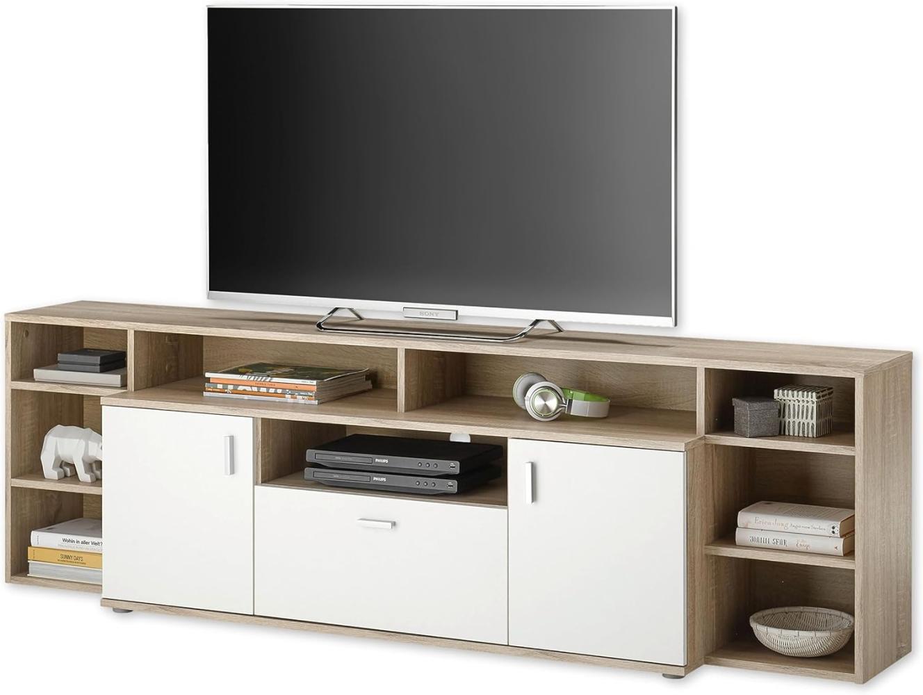 Lowboard PAMPLONA für HIFI TV Fernseher Kommode ca. 200 x 62 x 40 cm Eiche Sägerau / Weiß Bild 1