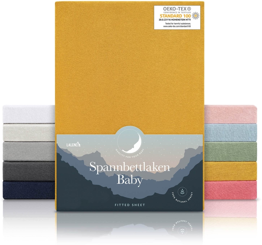 Laleni Basic Spannbettlaken Stubenwagen rechteckig 42x81 cm - Oeko-Tex Zertifiziert, 100% Baumwolle, atmungsaktives Spannbetttuch Jersey Baby, 135 g/m², Spicy Mustard - Gelb Bild 1