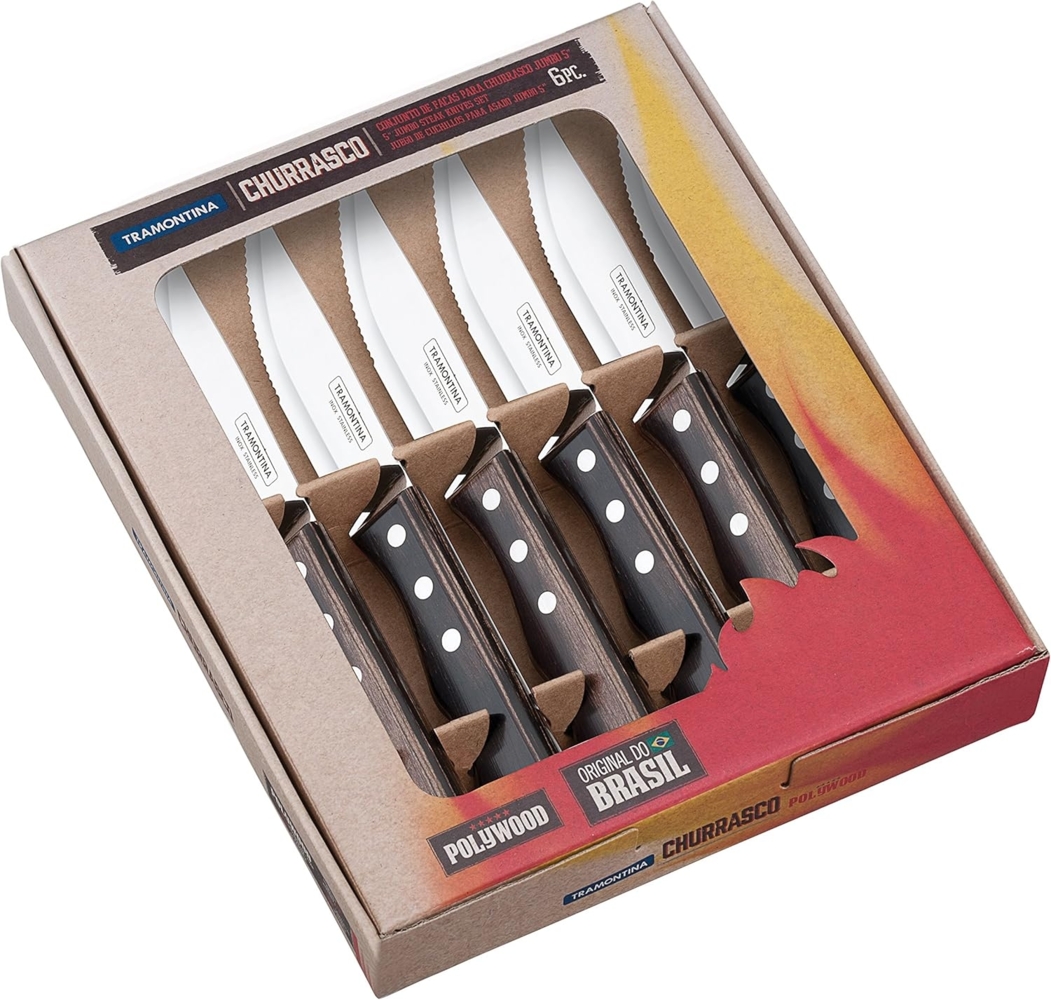 Tramontina 29899-165 Jumbo-Steakmesser-Set, 6-tlg. mit braunen Griffen Bild 1