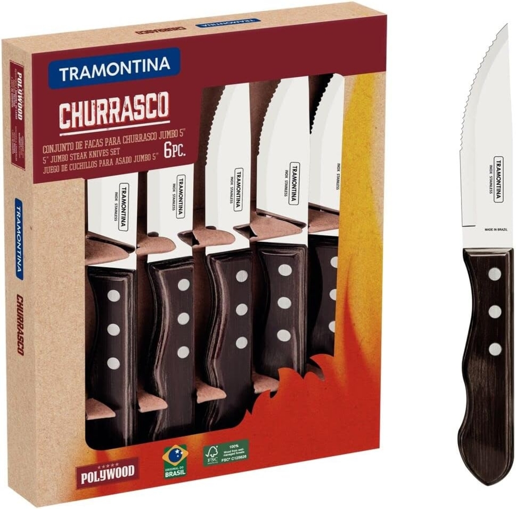 Tramontina 29899-165 Jumbo-Steakmesser-Set, 6-tlg. mit braunen Griffen Bild 1