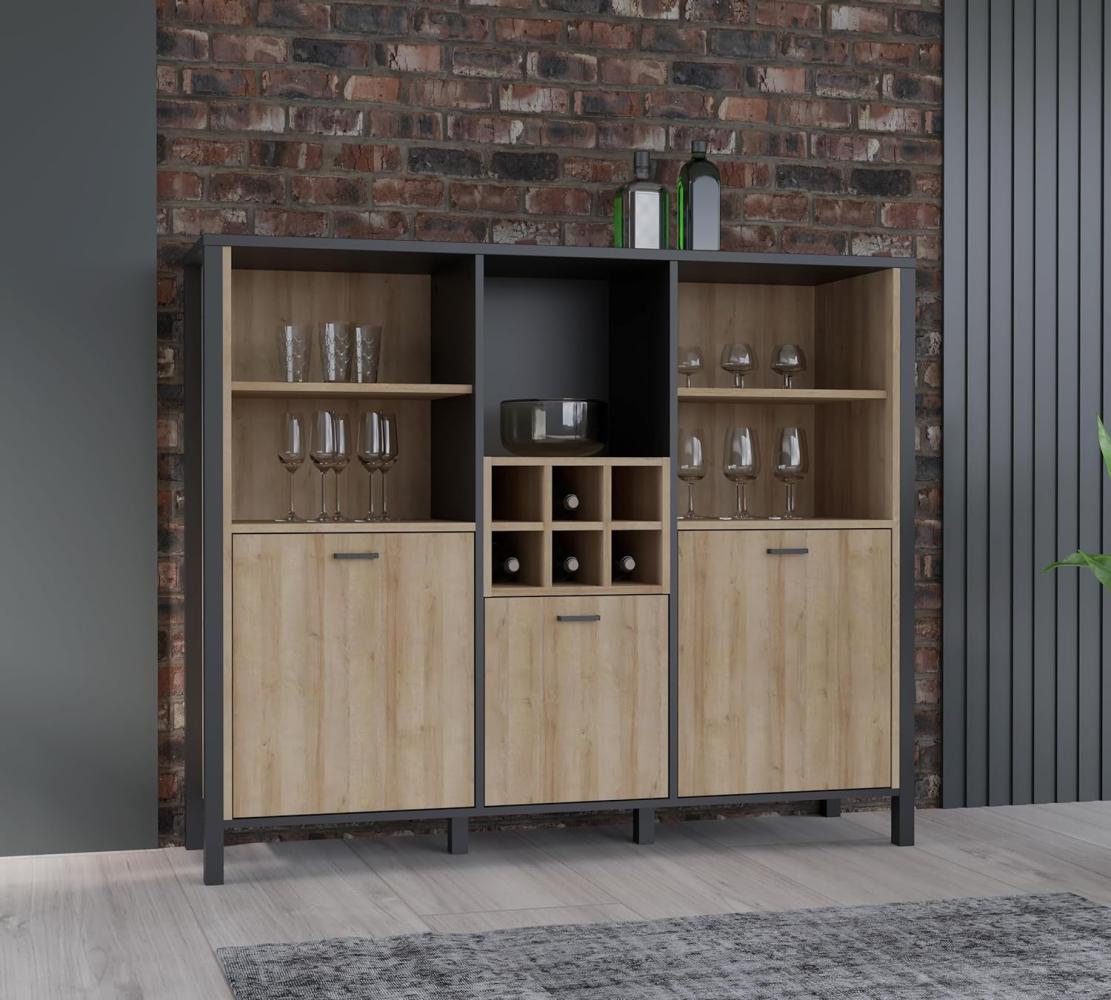 Highboard Regal HIGH ROCK 3-trg mit Regal Riviera Eiche Optik /Schwarz Bild 1