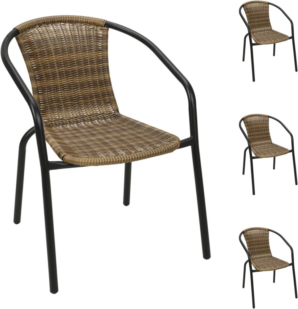 4 Stück Stabiler Polyrattan Bistrostuhl stapelbar Cappuccino / schwarz Bild 1