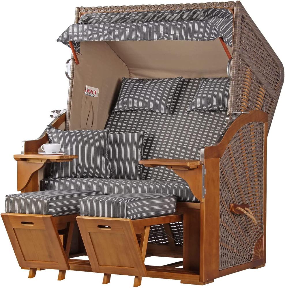Strandkorb - bene living - Schleswig Pinie Zweisitzer - PE mokka - Modell 553 Bild 1