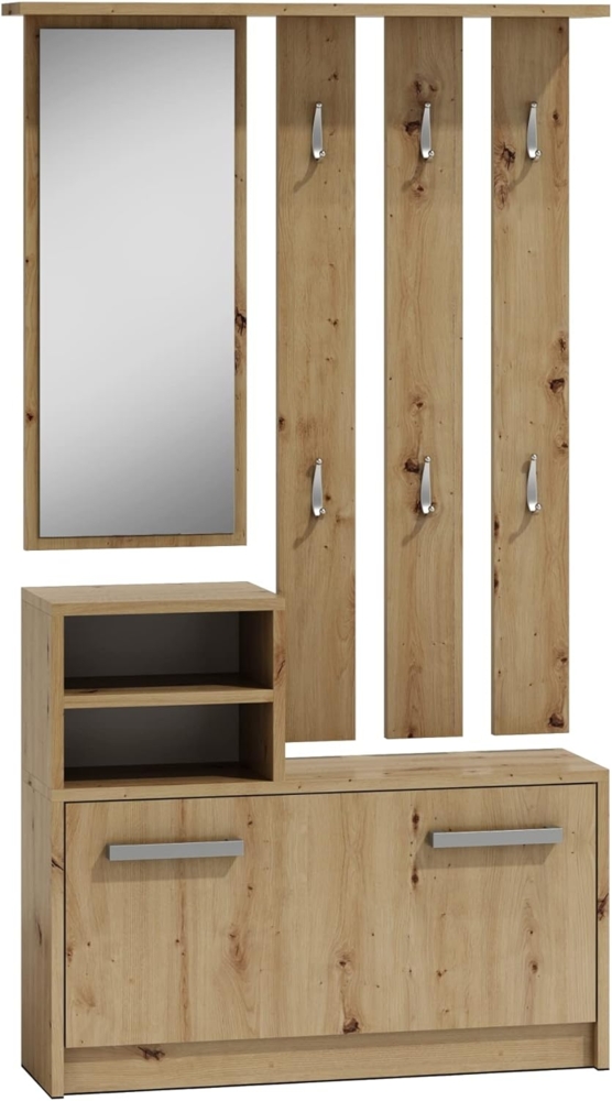 Oggi iRun Flurgarderobe mit Spiegel 85x160x24cm Kleiderbügel Schuhschrank Schrank aus 16mm Schichtstoffplatte Modisches Design Minimalistisch Modern Artisan Oak Bild 1