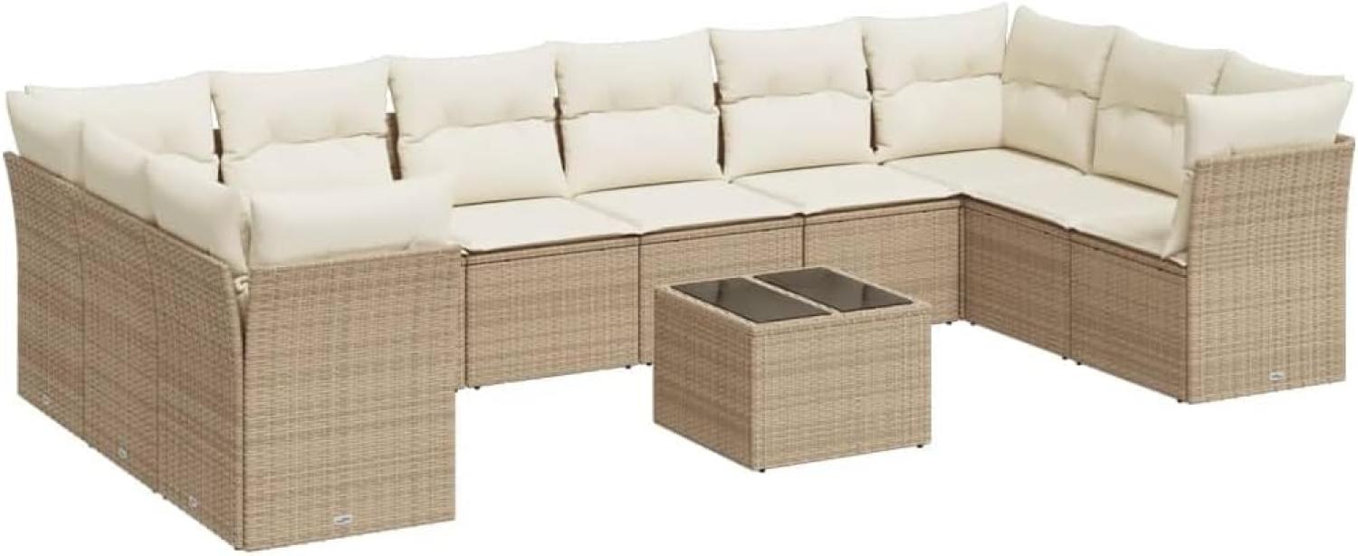 vidaXL 11-tlg. Garten-Sofagarnitur mit Kissen Beige Poly Rattan 3218208 Bild 1