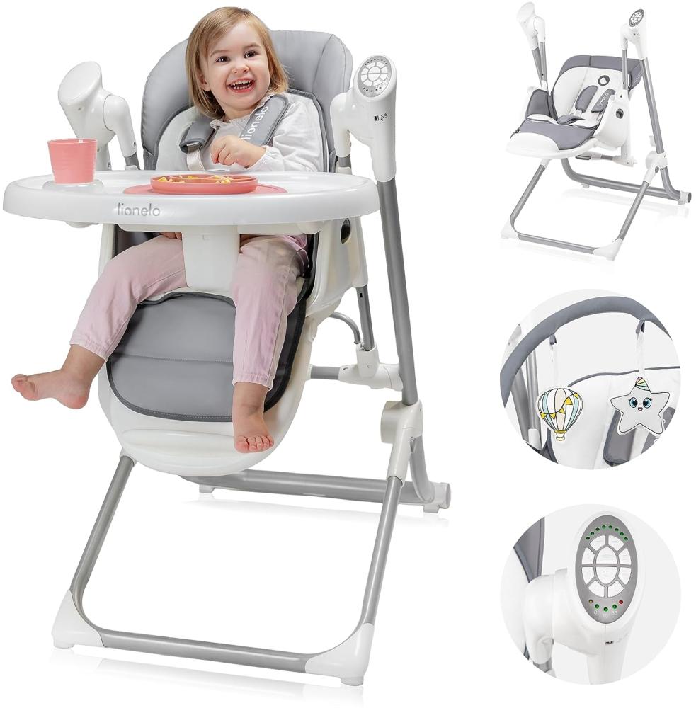 Lionelo Niles 2in1 Hochstuhl Baby und Baby Wippe, Mobile-App-Steuerung, verstellbare Rückenlehne und Tablett, bis 20 kg belastbar (Grau) Bild 1