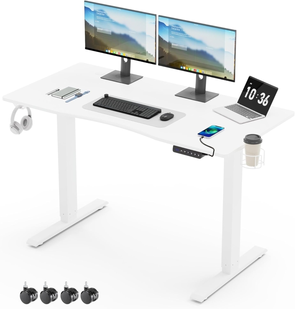 Mondeer Schreibtisch Höhenverstellbar Elektrisch, mit 3 Speichereinstellungen, USB-Ladeanschluss, 120x60 cm Bild 1