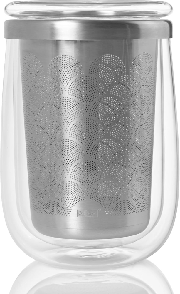 AdHoc Teeglas Fusion Glass, Borosilikatglas, Edelstahl, mit Edelstahlfilter für losen Tee Bild 1