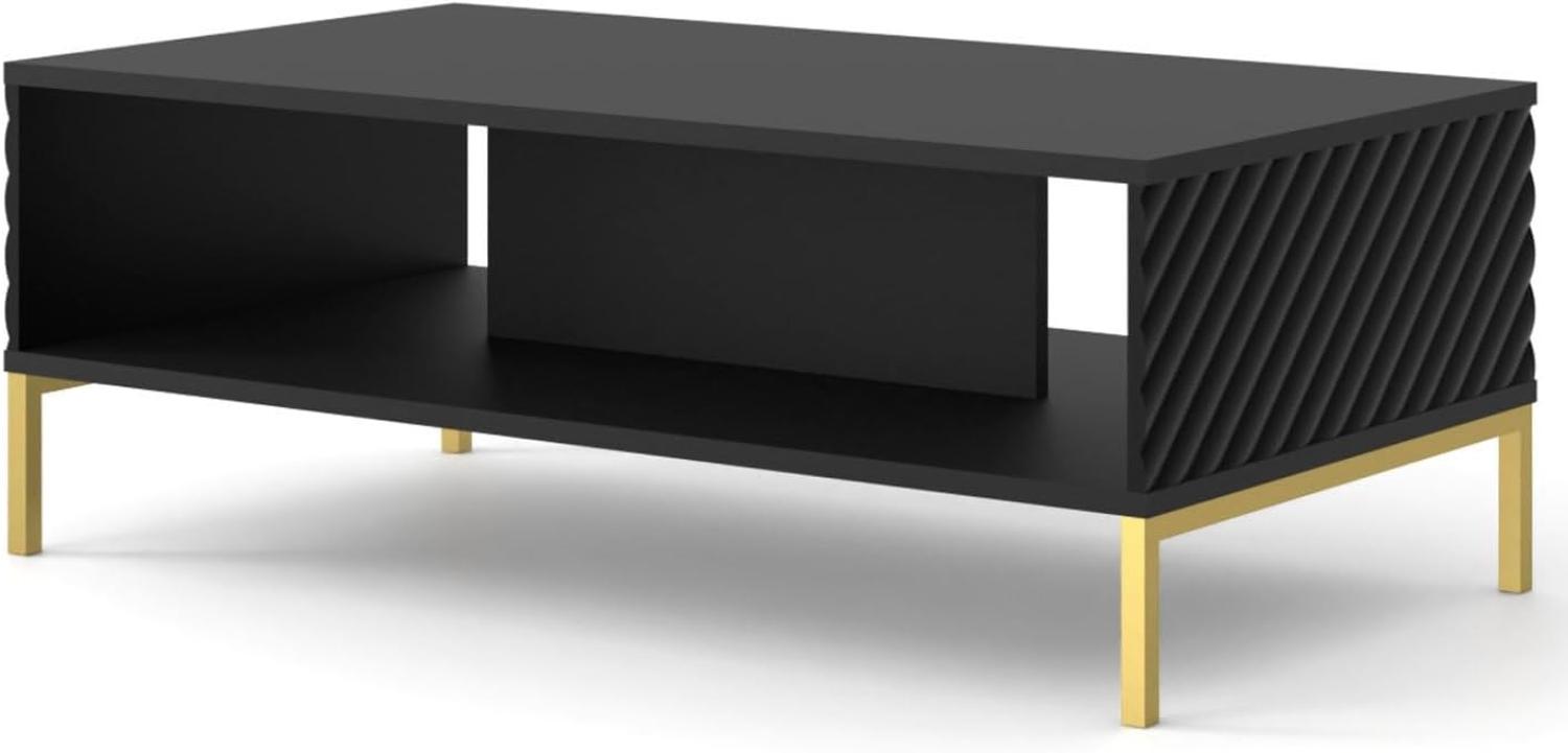 Domando Couchtisch Naturns Modern Breite 90cm, besondere Fräsoptik, goldene Füße in Schwarz Matt Bild 1