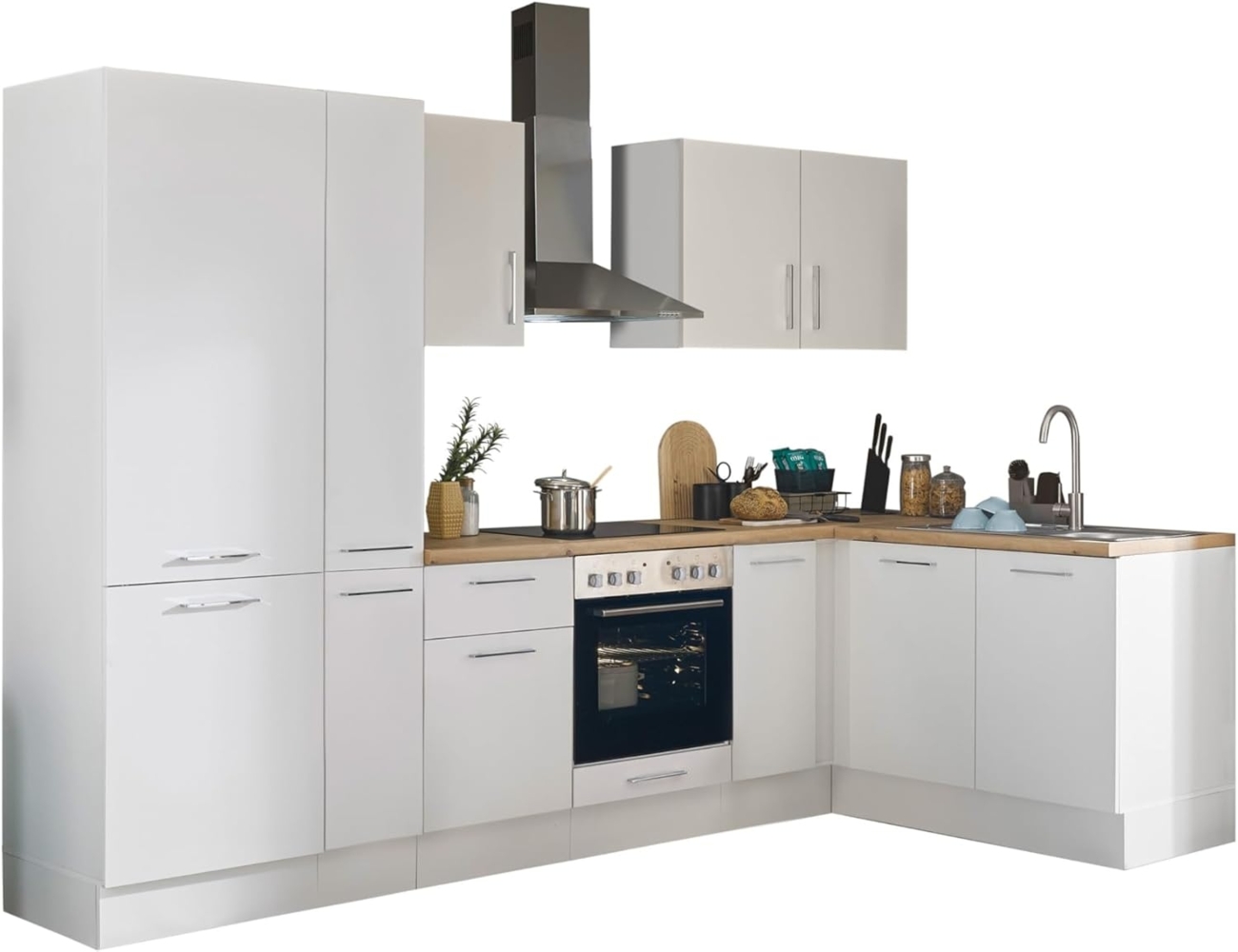 Turin L Eckküche 300 x 211 x 60 cm, weiß - Ohne Küchengeräte - Moderne, geräumige Küche in Artisan-Eiche Optik mit viel Stauraum Bild 1