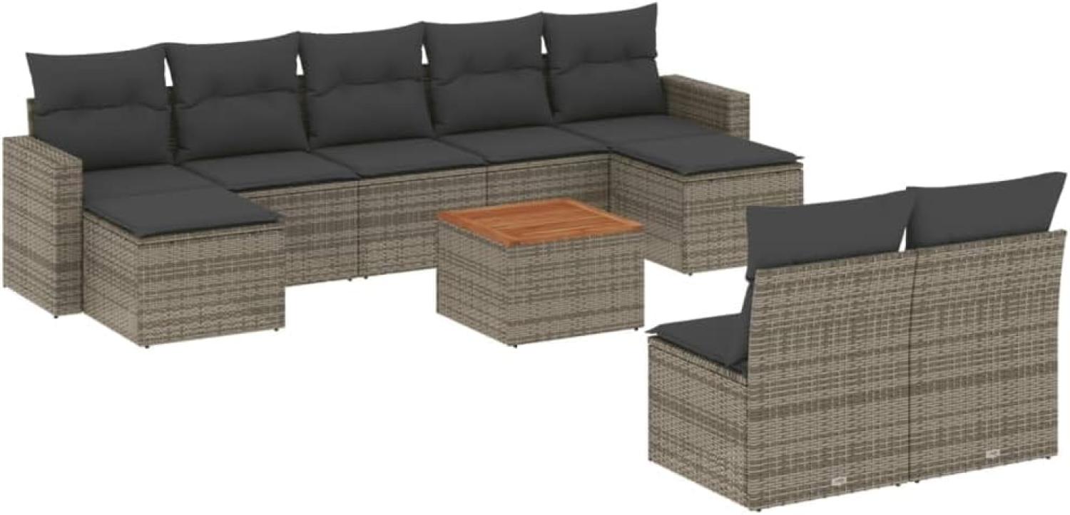 vidaXL 10-tlg. Garten-Sofagarnitur mit Kissen Grau Poly Rattan 3224324 Bild 1