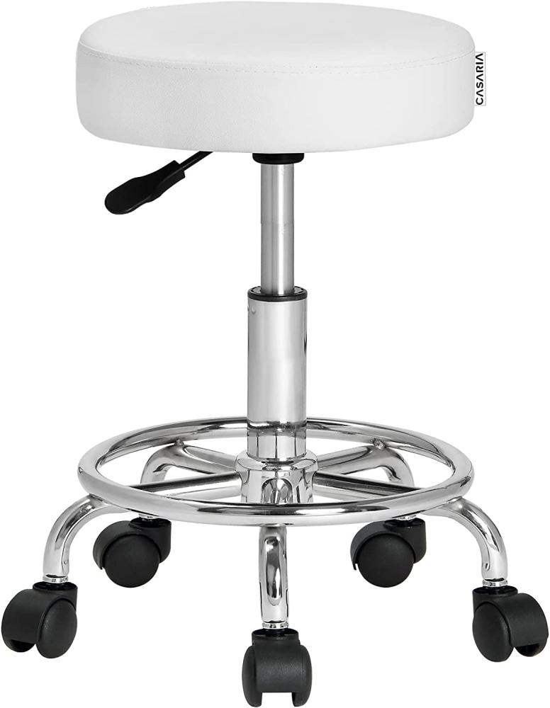 CASARIA Rollhocker Drehhocker Arbeitshocker Höhenverstellbar 360 ° Drehbar Werkstatthocker Kosmetikhocker Hocker - Weiß Bild 1