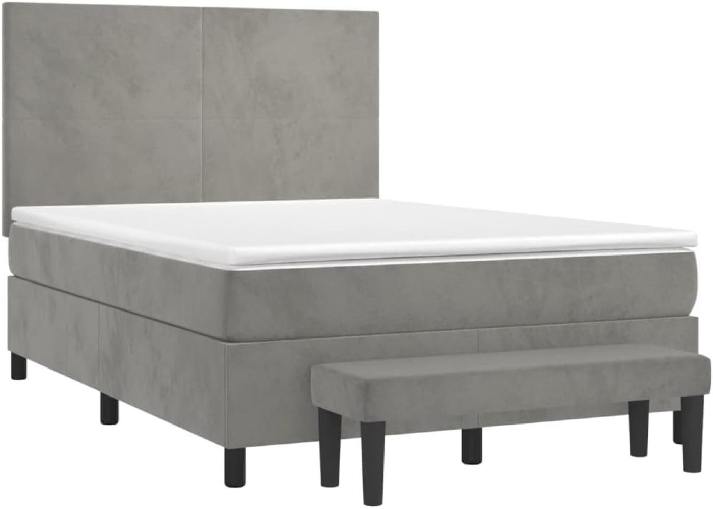 vidaXL Boxspringbett mit Matratze Hellgrau 140x190 cm Samt 3137719 Bild 1