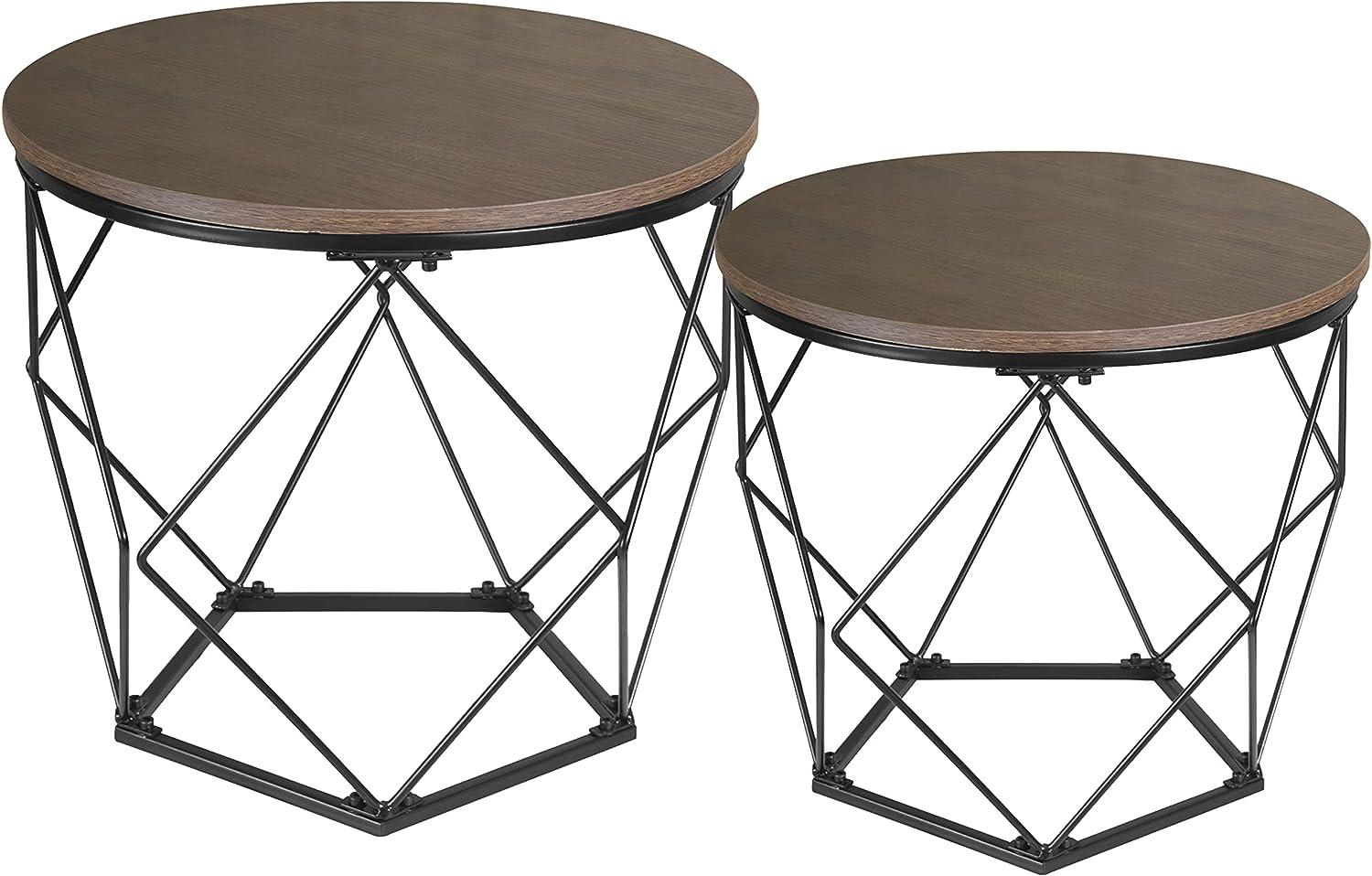 Ribelli 2er Set Beistelltisch– Holzplatte auf stabilem Metallgestell – Couchtisch mit Korbfunktion, Wohnzimmertisch Korbtisch Metalltische ideal für Wohnzimmer, Schlafzimmer, Büro, Braun/Schwarz Bild 1