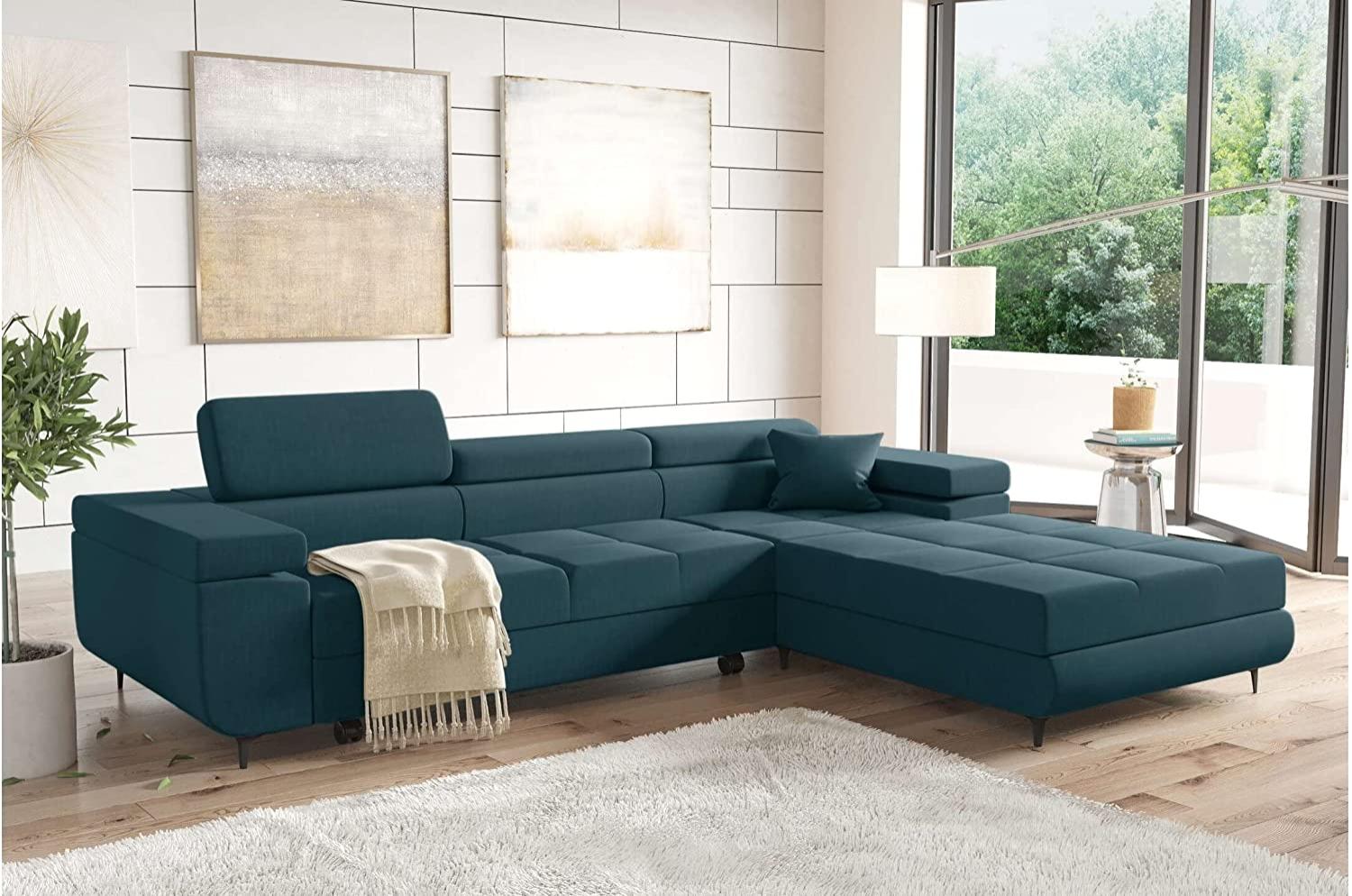 Stylefy Teneriffa Ecksofa Strukturstoff INARI Türkis Rechts Bild 1
