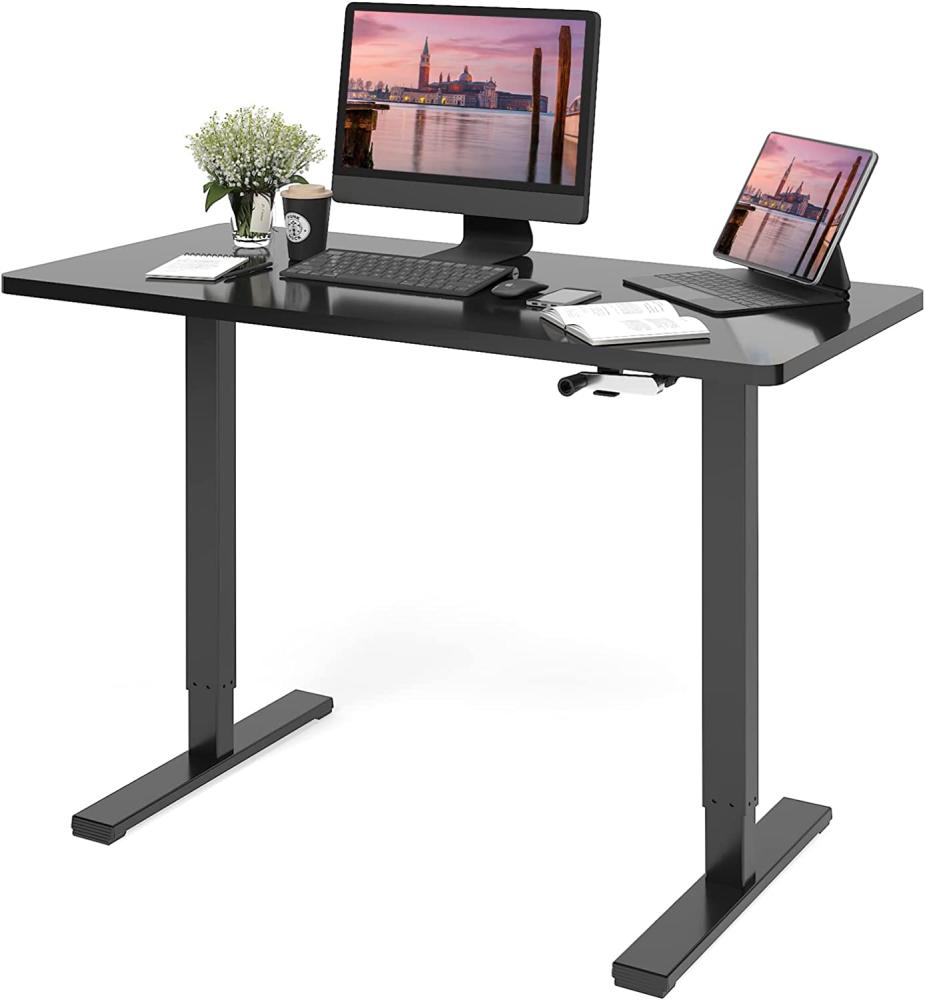 FLEXISPOT H1 höhenverstellbarer Schreibtisch （120x60 cm） mit Kurbel, Kurbelverstellbares Tischgestell，Schwarz, Legierter Stahl Bild 1