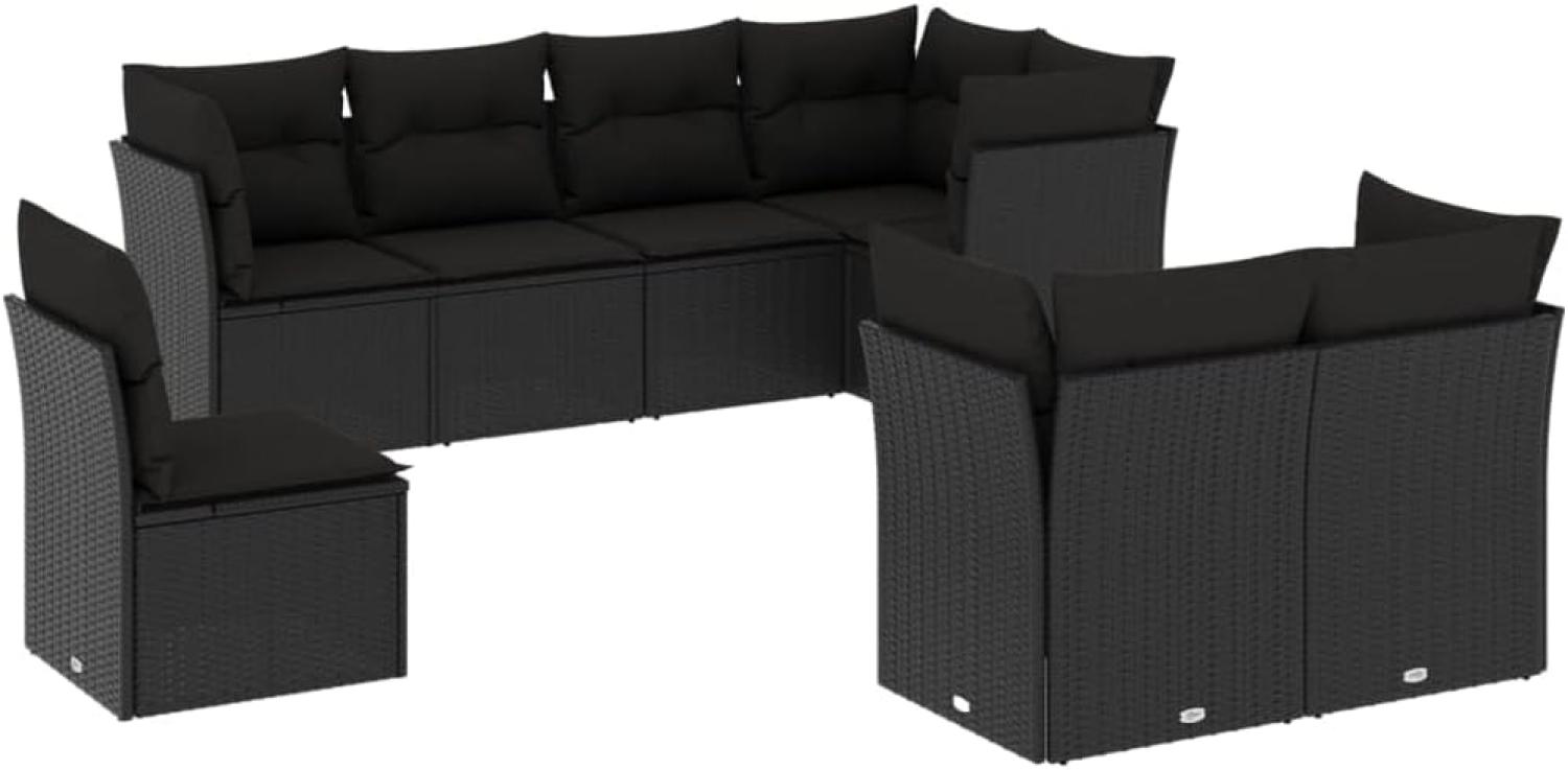 vidaXL 8-tlg. Garten-Sofagarnitur mit Kissen Schwarz Poly Rattan 3249764 Bild 1