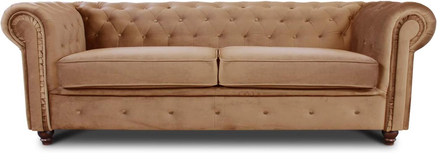 Sofa Chesterfield Asti 3-Sitzer, Couch 3-er, Glamour Design, Couchgarnitur, Sofagarnitur, Holzfüße, Polstersofa - Wohnzimmer, Velours (Beige (Velvet 28)) Bild 1