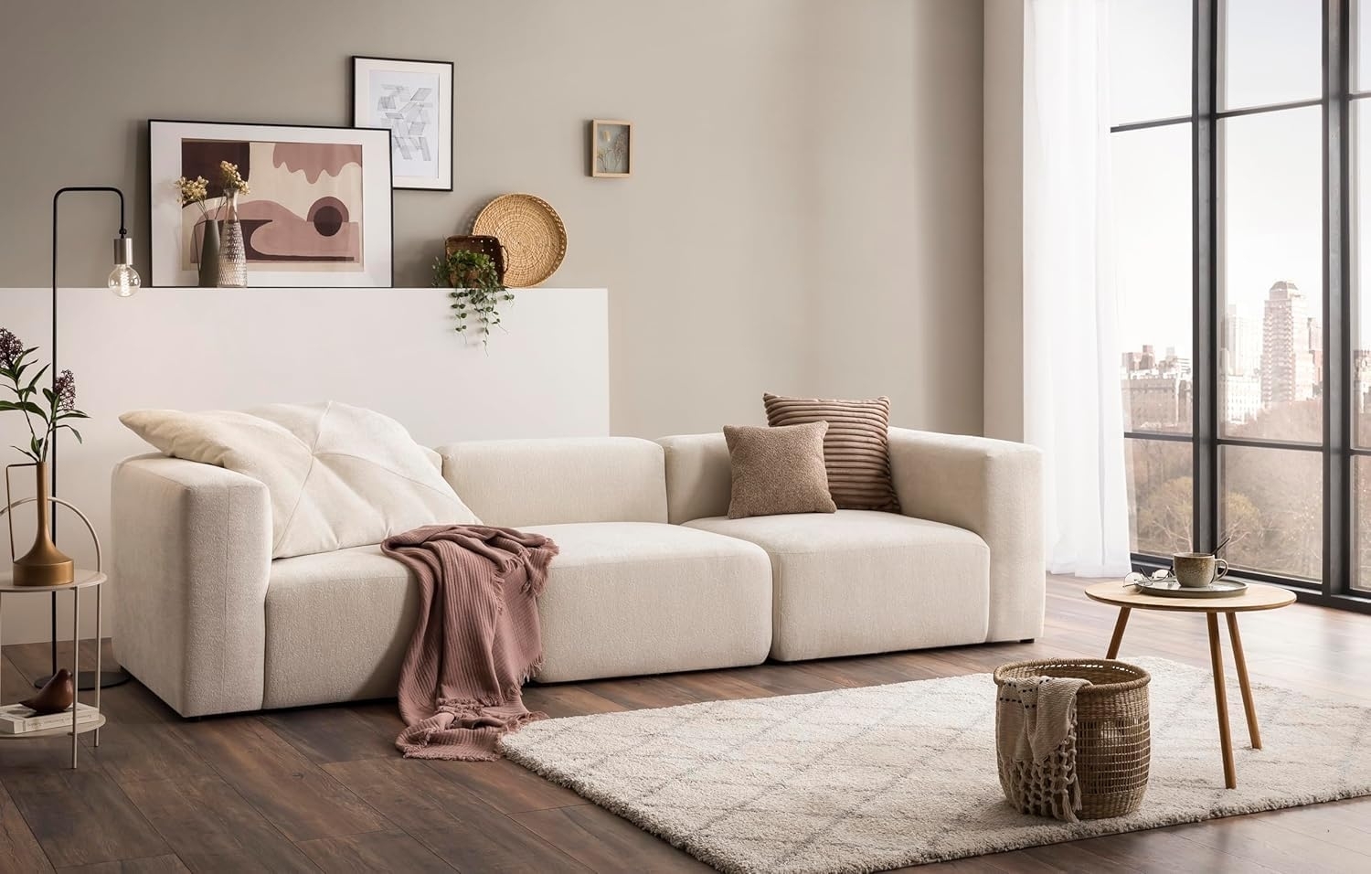 DOMO. collection Sofa 800013, 3-Sitzer Garnitur, rechteckig, gepolsterte Rückenlehne, Modul-Element, 3er Couch, Polsterganitur, 301 x 108 x 69 (BxTxH), natur Bild 1