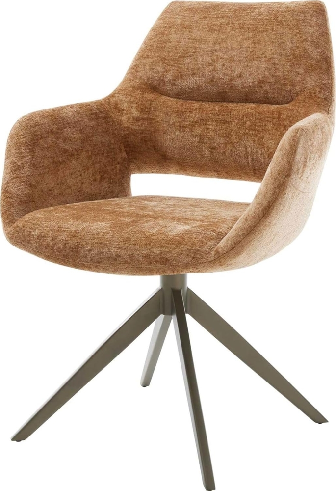 Drehstuhl Yago-Flex mit Armlehnen Chenille Rost Kreuzgestell breit Effektfinish Titan 360° drehbar Wippfunktion Taschenfederkern Bild 1