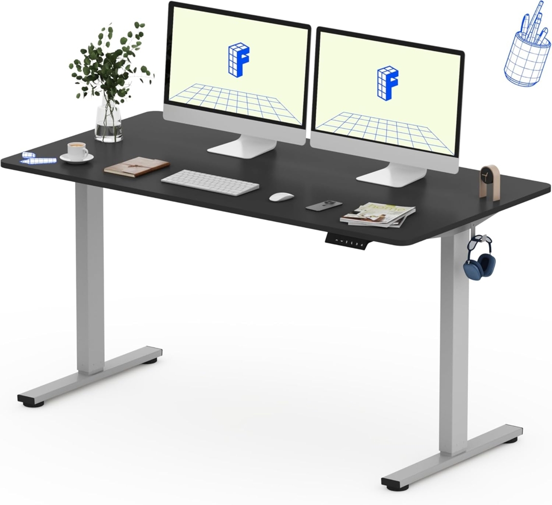 Flexispot EG1 Höhenverstellbarer Schreibtisch Elektrisch 2-Fach-Teleskop mit Tischplatte (FF-Schwarz,Grau Gestell, 160x80 cm) Bild 1
