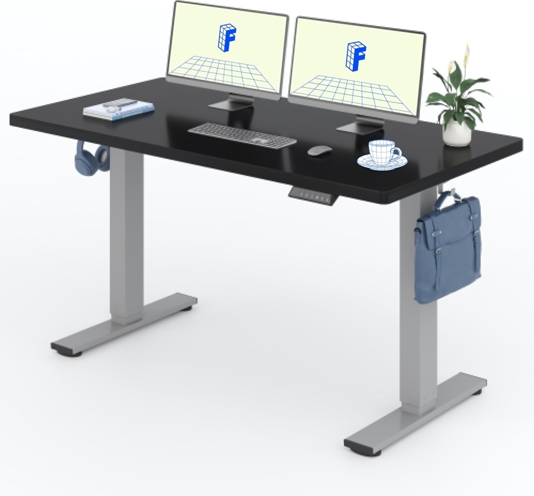 Flexispot EG1 Höhenverstellbarer Schreibtisch Elektrisch 2-Fach-Teleskop mit Tischplatte (FF-Schwarz,Grau Gestell, 160x80 cm) Bild 1