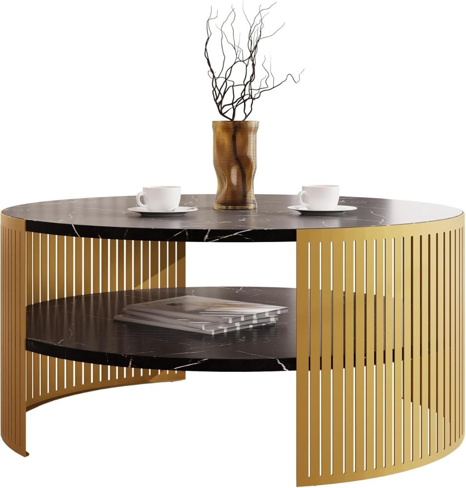 Couchtisch Fahugin Gold, Beine und Seiten aus Stahl (Farbe: Gold / Black Pietra Grigia) Bild 1