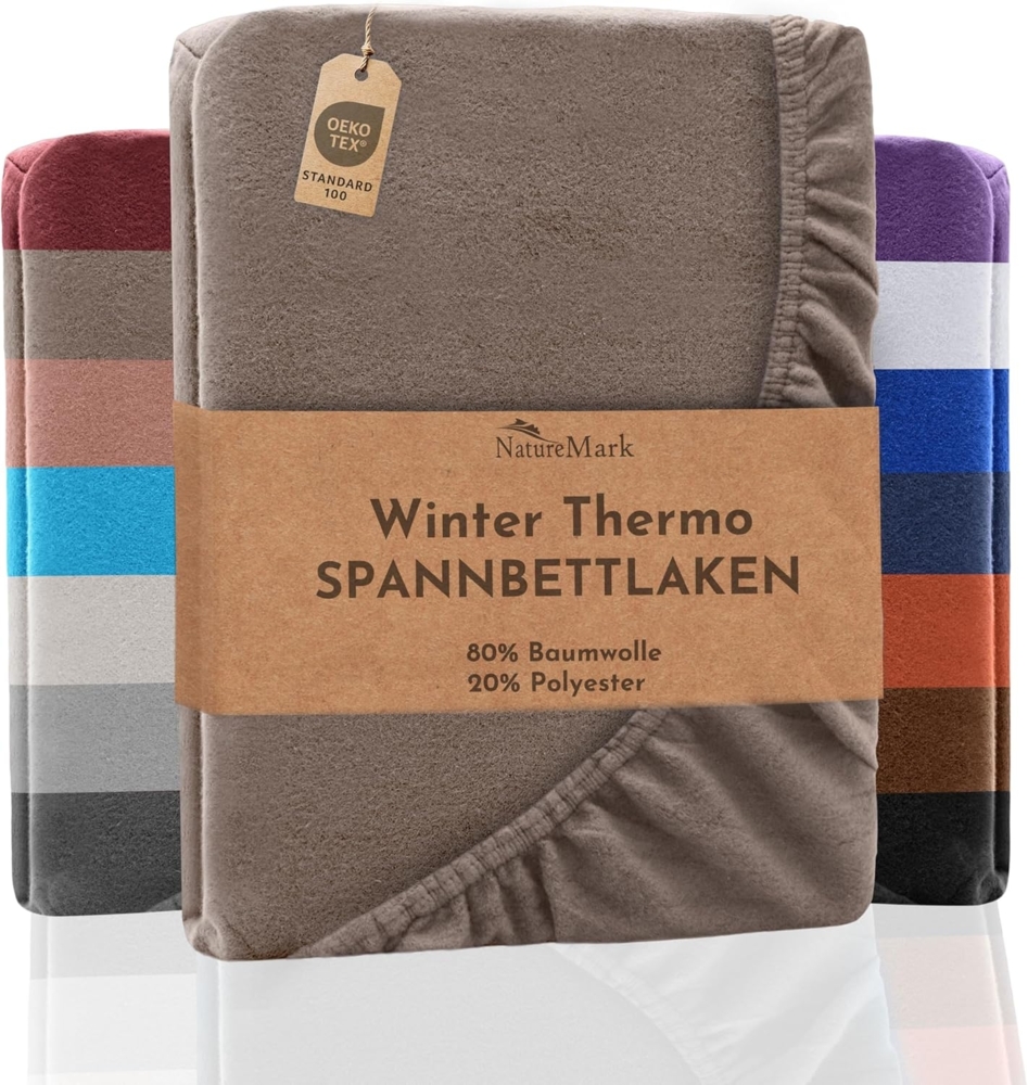 NatureMark Spannbettlaken Winter Thermo Fleece Spannbettlaken, 80% Baumwolle und 20% Polyester, Gummizug: rundum, (1 Stück), 140 x 200 cm bis 160 x 200 cm - Sand Bild 1