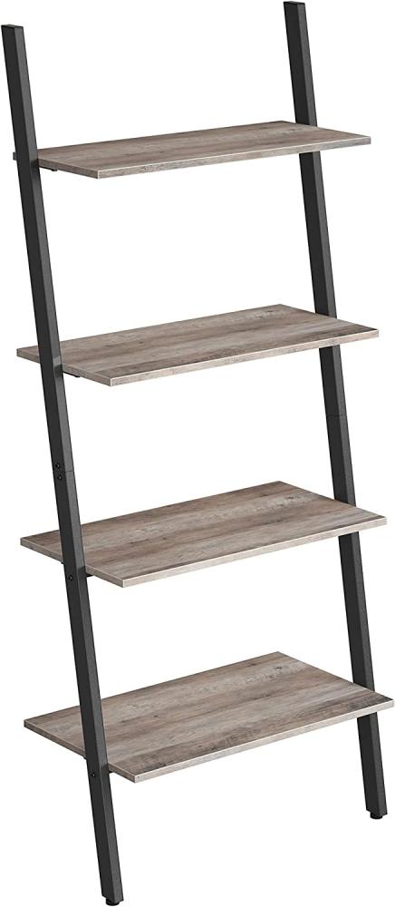 Vasagle Standregal, Leiterregal, Wandregal mit 4 Ebenen, Bücherregal, Anstellregal, Wohnzimmer, Küche, Büro, Stahl, stabil, schräg, lehnt an der Wand, Industrie-Design, Greige-schwarz LLS043B02 Bild 1