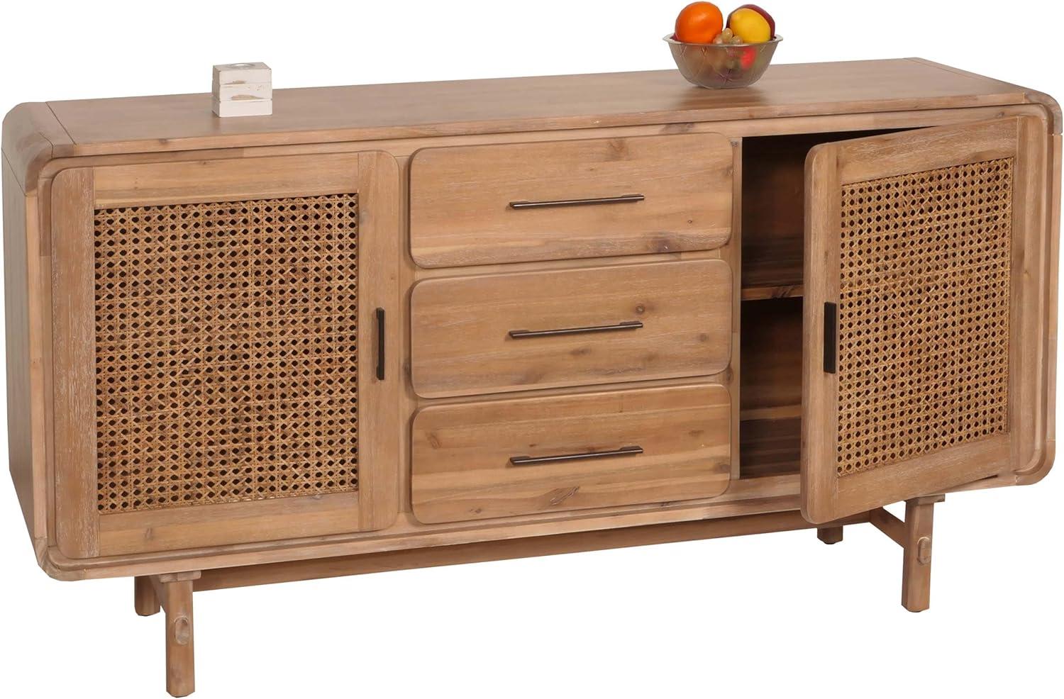 Sideboard HWC-M47, Schrank Kommode Highboard, Staufächer Schublade, Rattan Akazie Massiv-Holz gebeizt 83x160x45cm 47kg Bild 1