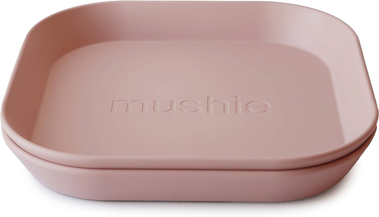 Mushie Teller 2er Set Quadratisch Blush Rosa Kunststoff BPA-frei Speiseteller Kinderteller Bild 1