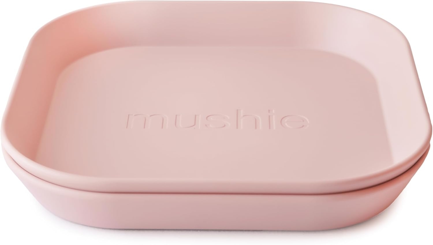 Mushie Teller-Set Quadratisch Blush, 2er Set, aus Kunststoff, BPA-frei, Speiseteller, Kinderteller, Rosa Bild 1