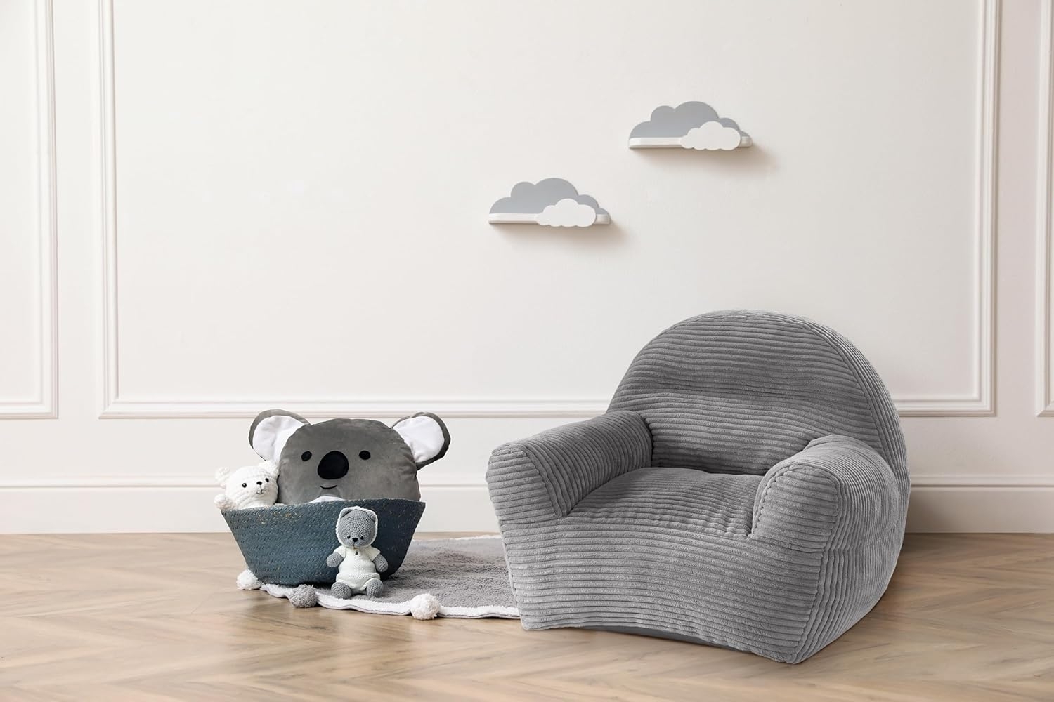 Traumnacht Kindersessel Ella mit abnehmbaren Bezug aus hochwertigem Kord Gewebe, waschbar, 60 x 50 x 55 cm, grau, produziert nach deutschem Qualitätsstandard Bild 1