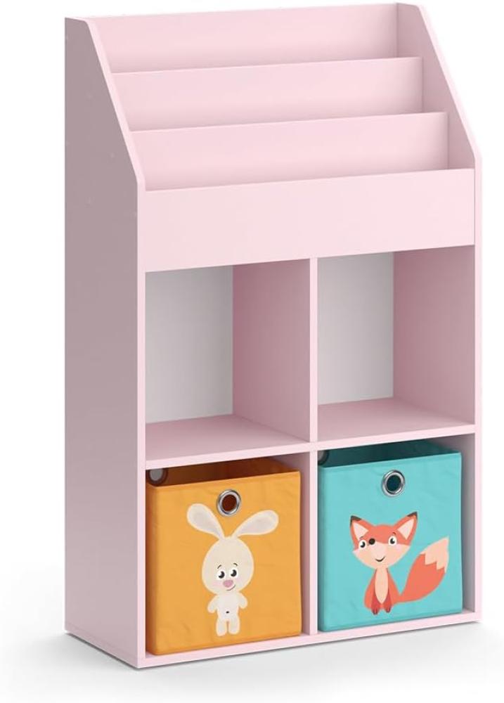 Vicco Kinderbücherregal Luigi 72 x 114 cm, Rosa, Kinderzimmerregal, offene Fächer, groß, Faltboxen Bild 1