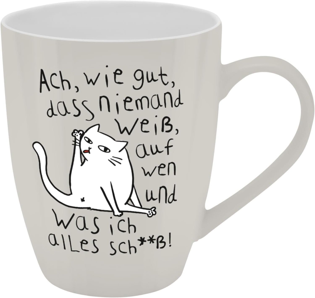 GRUSS & CO Becher mit Motiv Niemand weiß | Tasse mit Spruch, New Bone China Porzellan, 35 cl, mit Geschenkbaderole | lustiges Geschenk, Geburtstag | 74208 Bild 1
